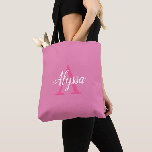 Schattig Roze Wit Script Monogram Canvas tas (Dichtbij)