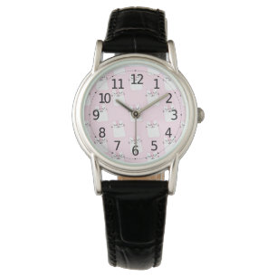 Schattig roze witte katten met een patroon   horloge