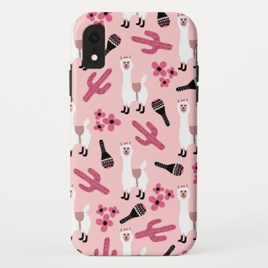 Schattig Roze witte Llama Maraca Cactus Floral Case-Mate iPhone Case (Achterkant)