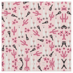 Schattig Roze witte Llama Maraca Cactus Floral Stof