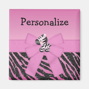 Schattig roze Zebra, strik & glitter Dierenprint M Magneet