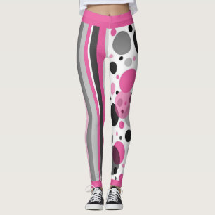 Schattig Roze Zwart & Grijs Abstract Stippenpatroo Leggings