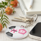 schattig roze zwarte witte voetbaltas label sleutelhanger (Voorkant Rechts)