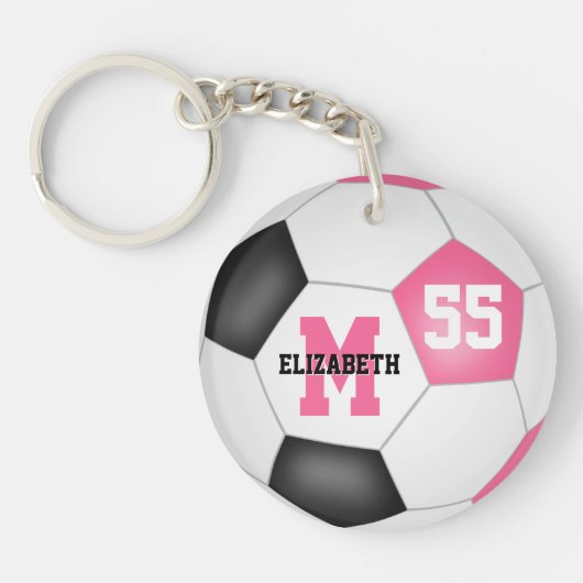 schattig roze zwarte witte voetbaltas label sleutelhanger (Voorkant)