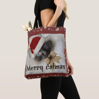 Schattig Santa Kat in de hele ontwerptas Draagtas