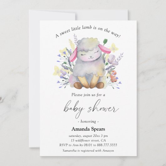 Schattig Schaap Lam Wildflower Uitnodiging (Voorkant)
