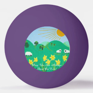 schattig schaap met bomen heuvels blauw hemel pingpongballen