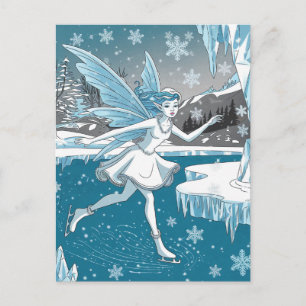 Schattig schaatsen Fairy Blauw Wit Briefkaart