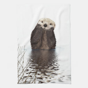 Schattig Schattig pluizig otter dier Theedoek