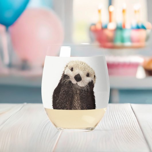 Schattig Schattig pluizig otter dier Wijnglas Zonder Voet (Insitu (Baby Shower))