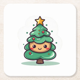 Schattig Schattige kerstboomkarakter Vierkante Kartonnen Onderzetter
