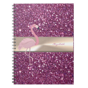 Schattig Schattige roze flamingo op glitterij Notitieboek