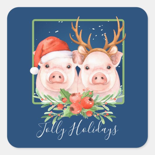 Schattig Schattige Varkenspaar Kerst Vierkante Sticker (Voorkant)