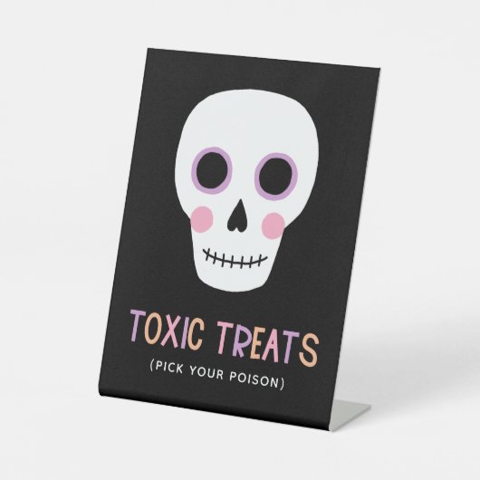 Schattig schedel toxisch behandelt pastel hallowee reclamebord met voetstuk (Voorkant)