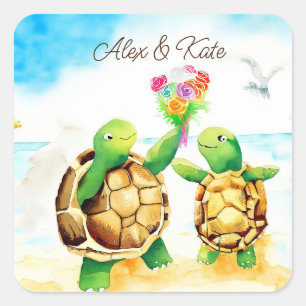 Schattig schildpad paar   Romantische bruiloft Vierkante Sticker