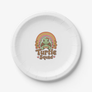 Schattig Schildpad Team Regenboog Bloem Vector Des Papieren Bordje