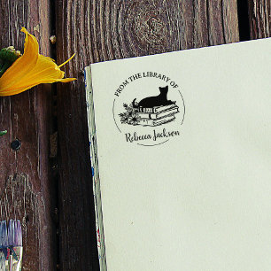 Schattig Schrift Van de Bibliotheek Van, Kat Boek Rubberstempel