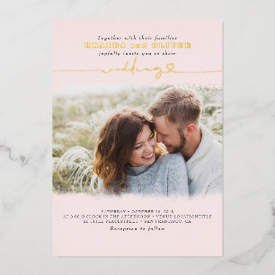 Schattig script elegant foto-overlay roze trouwen folie uitnodiging