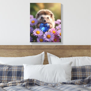Schattig september egeltje met saffierhart canvas afdruk