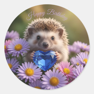 Schattig september egeltje met saffierhart ronde sticker