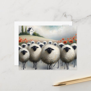 Schattig Sheep Poppy Field en een huis Briefkaart
