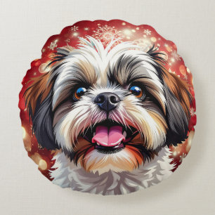 Schattig Shih Tzu Kerstmis Rond Kussen