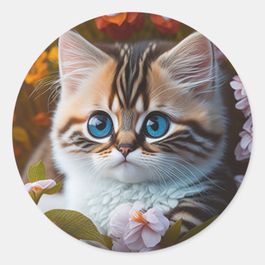 Schattig Sinaasappel en witte kitten Ronde Sticker (Voorkant)