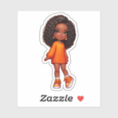 schattig sinaasappel zwart chibi meisje sticker (Vel)
