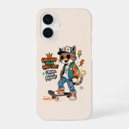 Schattig skateboard kat graffiti streetwear cartoo iPhone 16 hoesje