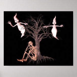Schattig Skelet En Spoken Halloween Poster