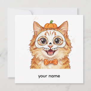 Schattig skelet gezichtsbeschildering oranje kat H Kaart