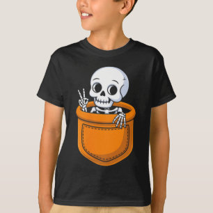 Schattig skelet in zak vredesteken Halloween T-shirt