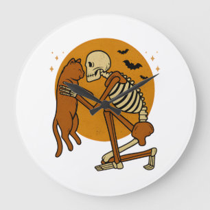 Schattig skelet knuffelende kat gotisch Halloween Grote Klok