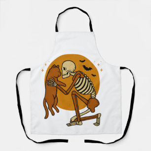 Schattig skelet knuffelende kat gotisch Halloween Schort