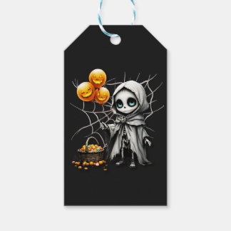 Schattig Skelet Meisje met Pompoen Ballonnen Cadeaulabel