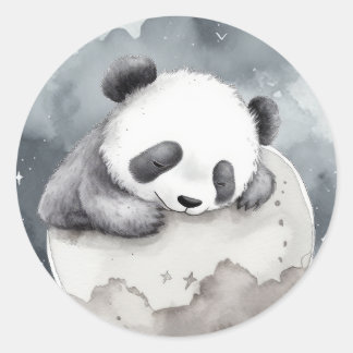 Schattig Slapen Waterverf Baby Panda Ronde Sticker