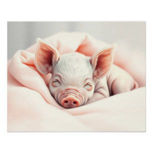 Schattig slapend biggetje in een deken perfect poster