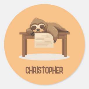 Schattig Sleepy Studeren Luiaard met Kinder Naam Ronde Sticker