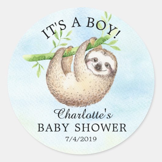 Schattig Sloth Baby shower Favor Sticker (Voorkant)