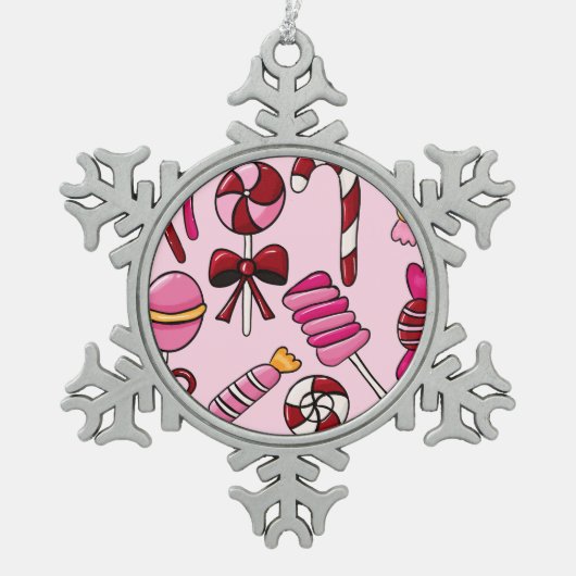 Schattig Snoep Tin Sneeuwvlok Ornament (Voorkant)