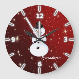 Schattig Snowman, rood-Gepersonaliseerd Grote Klok