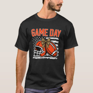 Schattig spel dag voetbal boog oranje voor moeder t-shirt