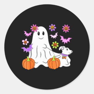 Schattig spook dat honden uit wandelen neemt bloem ronde sticker