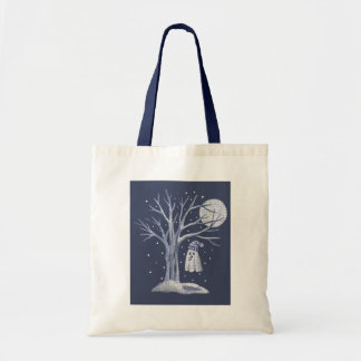 Schattig spook dat verse sneeuw proeft tote bag