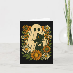 Schattig spook dat zwarte kat vasthoudt Groovy blo Kaart