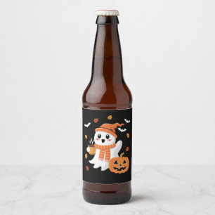 Schattig spook drinkt ijskoude koffie Halloween Bier Etiket