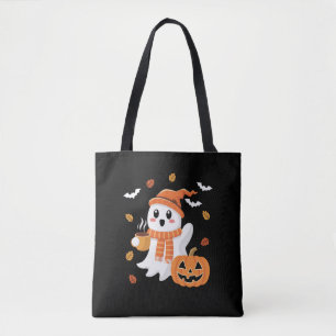 Schattig spook drinkt ijskoude koffie Halloween Draagtas