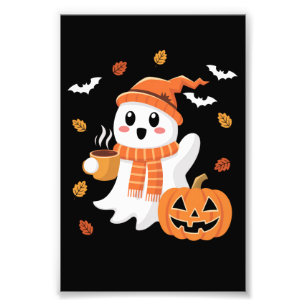 Schattig spook drinkt ijskoude koffie Halloween  Foto Afdruk