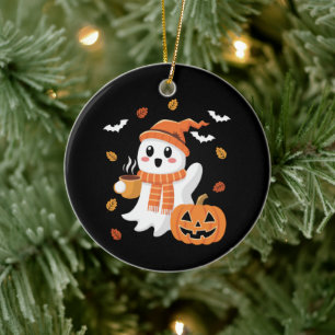 Schattig spook drinkt ijskoude koffie Halloween  Keramisch Ornament