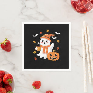 Schattig spook drinkt ijskoude koffie Halloween Servet